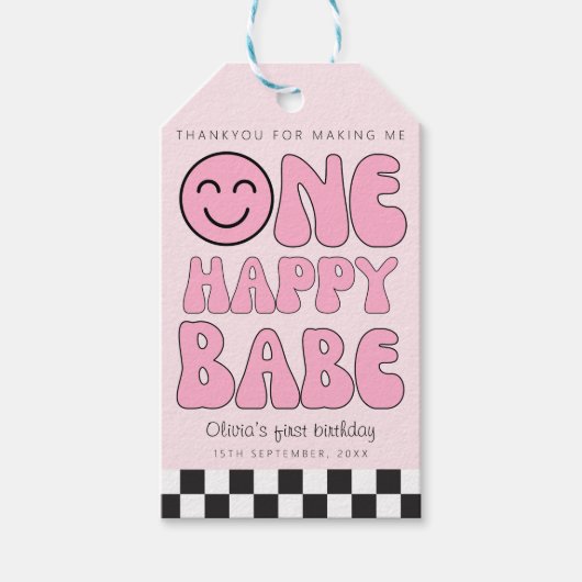 Een gelukkig Babe Happy Face Pink Cadeaulabel (Voorkant)