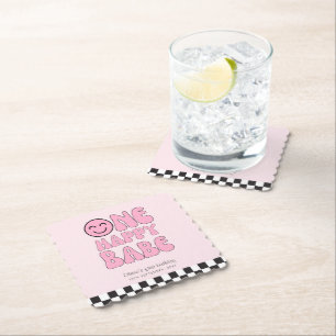 Een gelukkig Babe Happy Face Pink Kartonnen Onderzetters