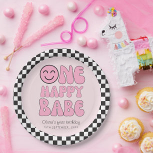 Een gelukkig Babe Happy Face Pink Papieren Bordje