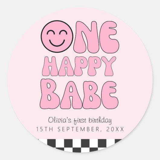 Een gelukkig Babe Happy Face Pink Ronde Sticker (Voorkant)