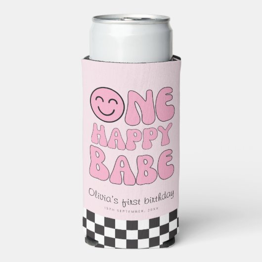 Een gelukkig Babe Happy Face Pink Seltzer Blikjeskoeler (Seltzer Voorkant)
