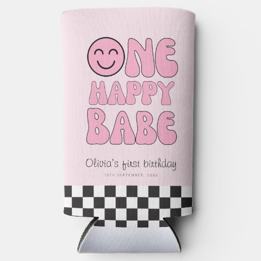 Een gelukkig Babe Happy Face Pink Seltzer Blikjeskoeler (Voorkant)