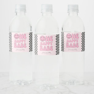 Een gelukkig Babe Happy Face Pink Waterfles Etiket