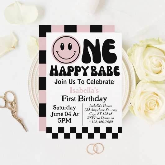 Een gelukkig babe meisje 1e verjaardag uitnodiging