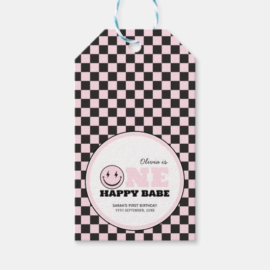 Een gelukkig Babe Meisjes Roze 1e Verjaardag Cadeaulabel (Voorkant)