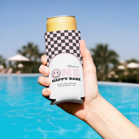 Een gelukkig Babe Meisjes Roze 1e Verjaardag Seltzer Blikjeskoeler (Insitu Zwembad)