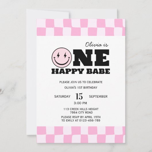 Een gelukkig Babe Pink Meisjes Verjaardag uitnodig Kaart (Voorkant)