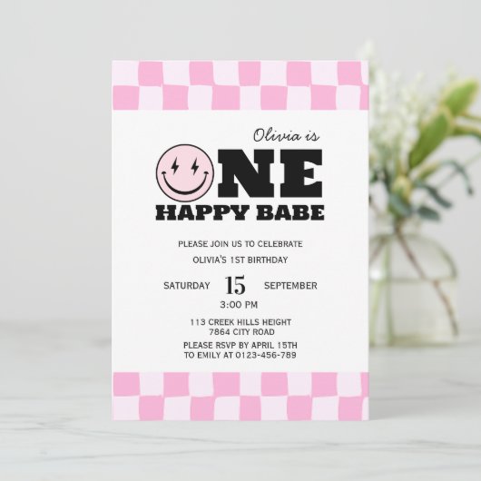 Een gelukkig Babe Pink Meisjes Verjaardag uitnodig Kaart (Staand voorkant)