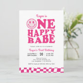 Een Gelukkig Babe Roze Glimlach Gezicht Meisje 1e  Kaart (Staand voorkant)