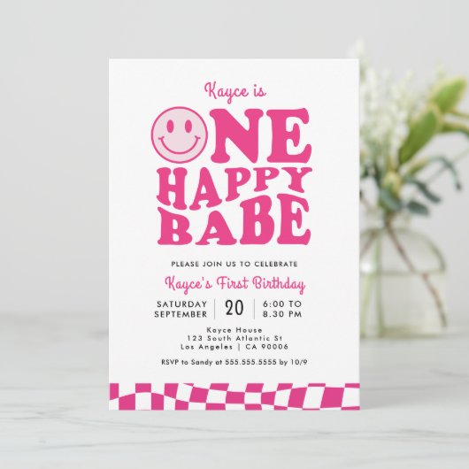 Een Gelukkig Babe Roze Glimlach Gezicht Meisje 1e  Kaart (Staand voorkant)