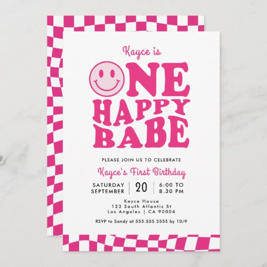 Een Gelukkig Babe Roze Glimlach Gezicht Meisje 1e  Kaart (Voorkant / Achterkant)