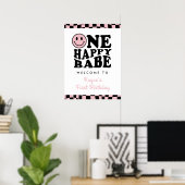 Een gelukkig Babe Roze Meisje 1e Verjaardag Welkom Poster (Thuiskantoor)
