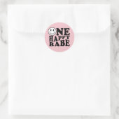 Een Gelukkig Babe Roze Preppy Glimlach 1e Verjaard Ronde Sticker (Tas)