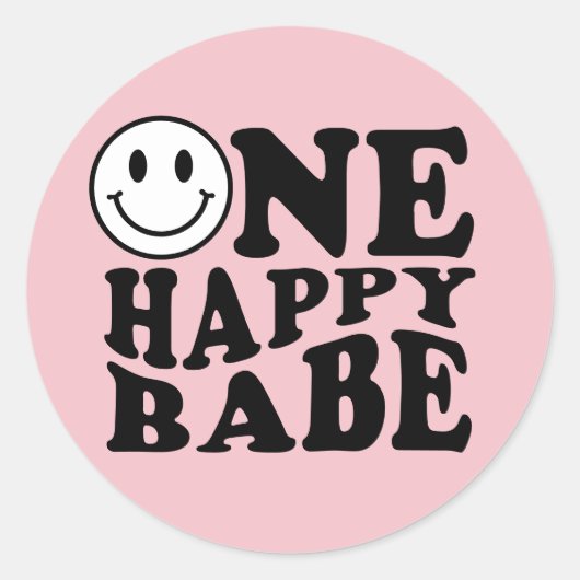 Een Gelukkig Babe Roze Preppy Glimlach 1e Verjaard Ronde Sticker (Voorkant)