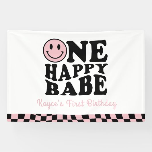 Een gelukkig Babe Wavy Happy Smile Meisje 1e Verja Spandoek (Horizontaal)