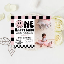 Eén gelukkig babymeisje 1e verjaardagsfoto  kaart