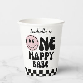 Eén gelukkig babymeisje eerste verjaardag papieren bekers