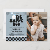 Eén Gelukkig Boo Fall Boy 1e Verjaardagsfeest Foto Kaart (Voorkant)
