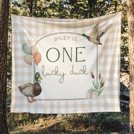 Eén Gelukkig Eend Verjaardagsbanner met Naam Wandkleed