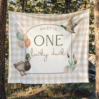 Eén Gelukkig Eend Verjaardagsbanner met Naam Wandkleed