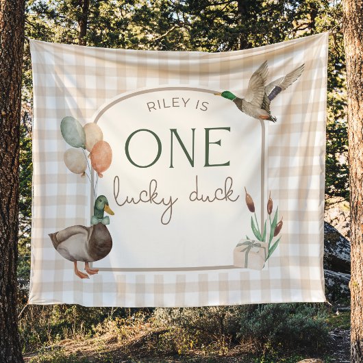 Eén Gelukkig Eend Verjaardagsbanner met Naam Wandkleed