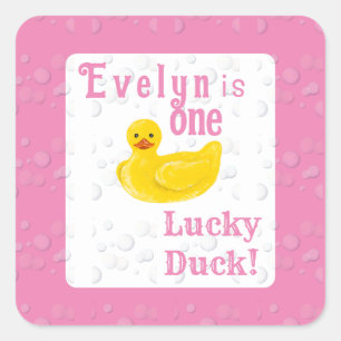 Eén Gelukkig Eendje Eerste Verjaardag Vierkante Sticker