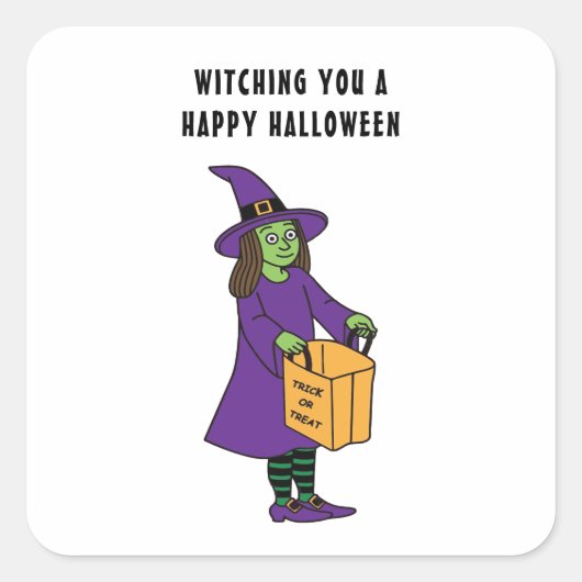 Een gelukkig Gezegde van de Halloween Witch Pun Vierkante Sticker (Voorkant)