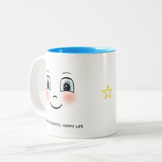 Een gelukkig gezicht met gepersonaliseerde tekst tweekleurige koffiemok (Voorkant links)