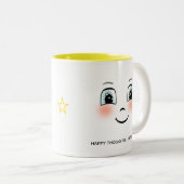 Een gelukkig gezicht met gepersonaliseerde tekst tweekleurige koffiemok (Voorkant rechts)