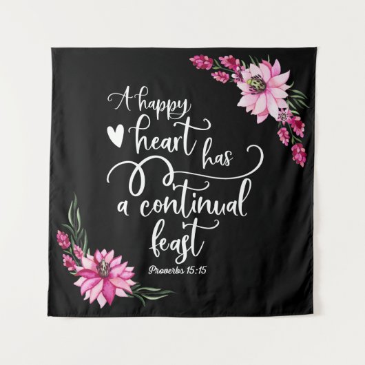Een gelukkig hart heeft een continu feest wandkleed (Voorkant)