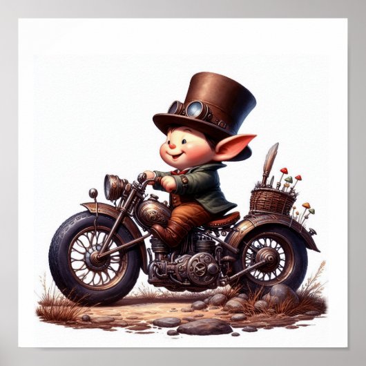 Een Gelukkig Jong Kind dat op een Steampunk Motor Poster (Voorkant)