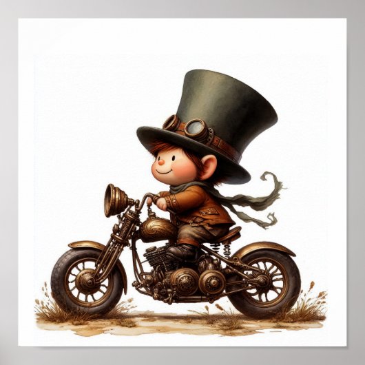 Een Gelukkig Jong Kind dat op een Steampunk Motor Poster (Voorkant)