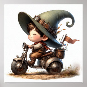 Een Gelukkig Jong Kind dat op een Steampunk Step r Poster