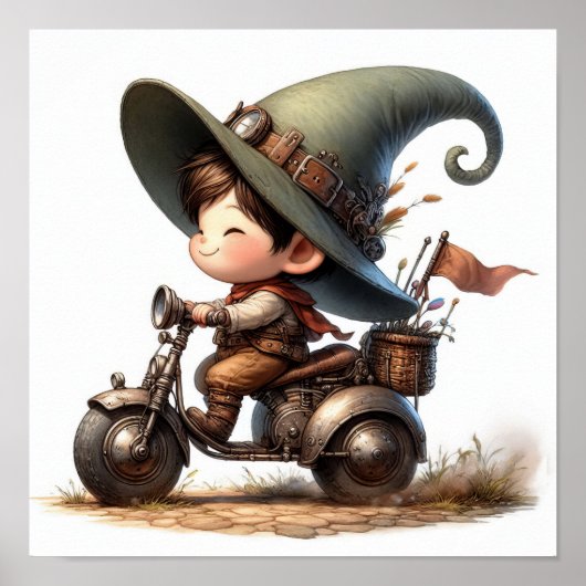 Een Gelukkig Jong Kind dat op een Steampunk Step r Poster (Voorkant)
