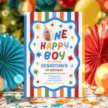 Eén Gelukkig Jongen Kleurrijke 1e Verjaardagsfeest