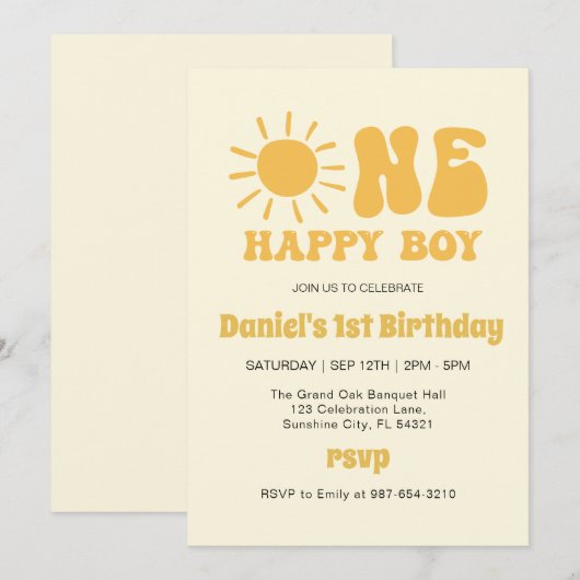 Eén Gelukkig Jongen,Zonnig 1e Verjaardag Kaart (Voorkant / Achterkant)