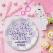 Een gelukkig meisje eerste verjaardag roze papieren bordje (Feest)