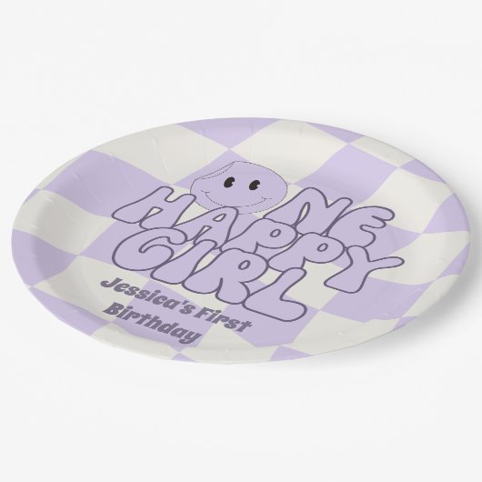 Een gelukkig meisje eerste verjaardag roze papieren bordje (Gekanteld)