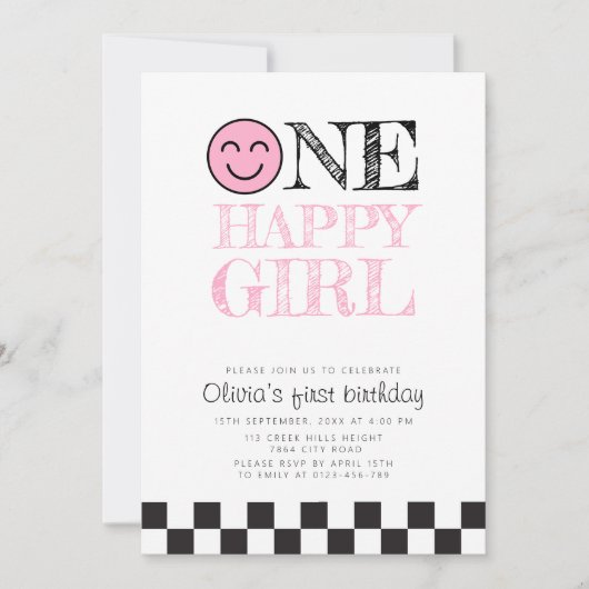 Een gelukkig meisje gelukkig gezicht roze kaart (Voorkant)