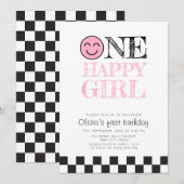 Een gelukkig meisje gelukkig gezicht roze kaart (Voorkant / Achterkant)