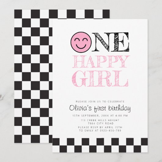 Een gelukkig meisje gelukkig gezicht roze kaart (Voorkant / Achterkant)