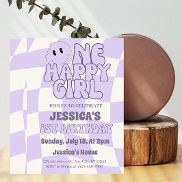 Een gelukkig meisje retro 1e verjaardag kaart