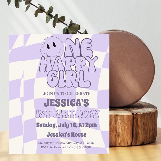 Een gelukkig meisje retro 1e verjaardag kaart