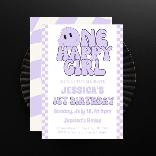 Een gelukkig meisje retro 1e verjaardag kaart