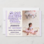 Een gelukkig meisje retro 1e verjaardag kaart (Voorkant)