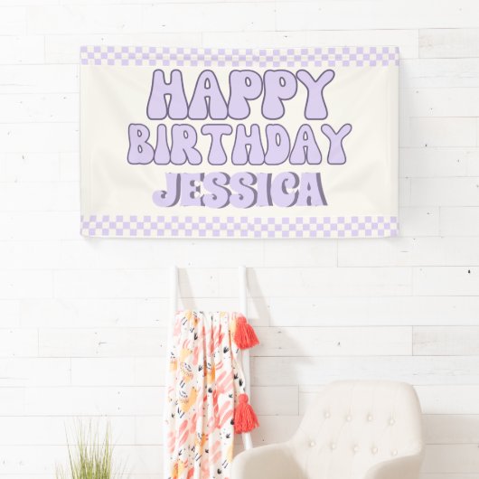 Een gelukkig meisje retro 1e verjaardag spandoek (Insitu)