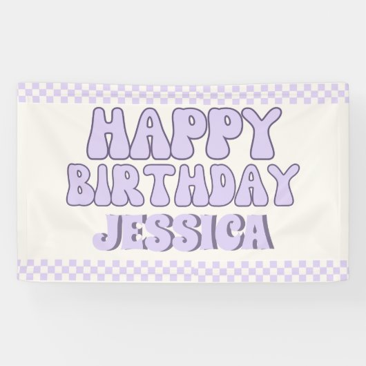 Een gelukkig meisje retro 1e verjaardag spandoek (Horizontaal)