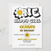 Een gelukkig meisje retro daisy 1e verjaardagsfees kaart (Voorkant)