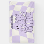 Een gelukkig meisje Retro Pink 1's verjaardagsfees Spandoek (Verticaal)