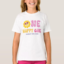 Eén Gelukkig Meisje Retro Zon Verjaardagsshirt